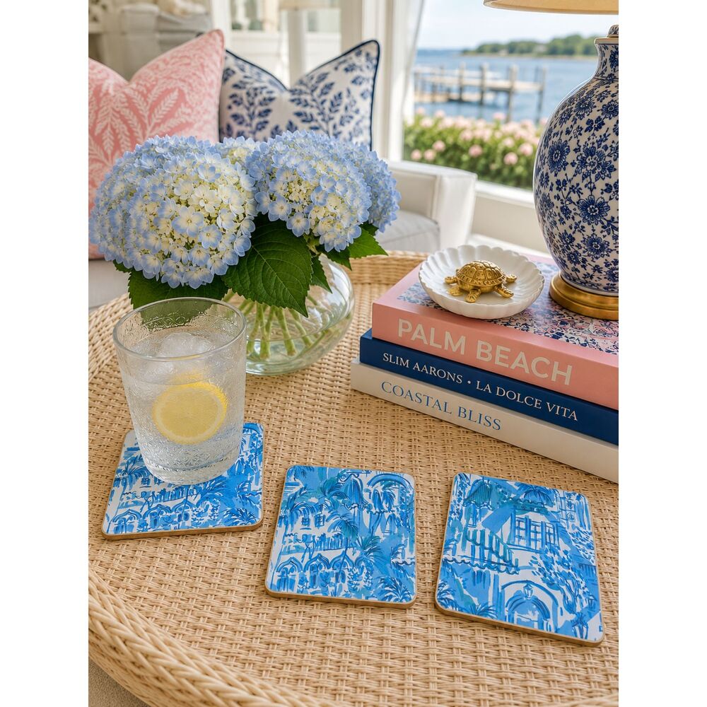 Set Of 3 Handmade Coasters Preppy Coastal Cottage Beachy Entertaining Hostess